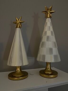 MacKenzie-Childs White and Gold Tapered Holiday Tree Pair